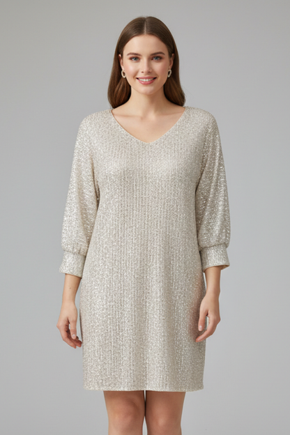 Lila | Chic Round Neck Mini Dress with Long Sleeves