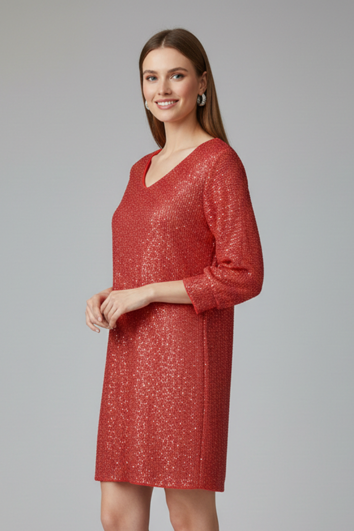 Lila | Chic Round Neck Mini Dress with Long Sleeves