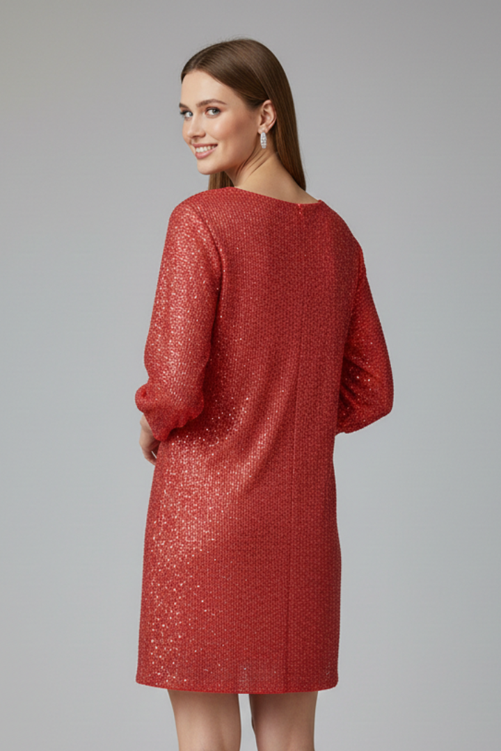 Lila | Chic Round Neck Mini Dress with Long Sleeves