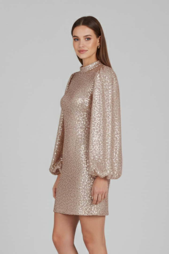 Lena | Elegant Mini Dress with Round Neckline and Long Sleeves