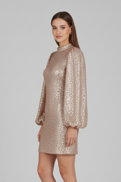 Lena | Elegant Mini Dress with Round Neckline and Long Sleeves