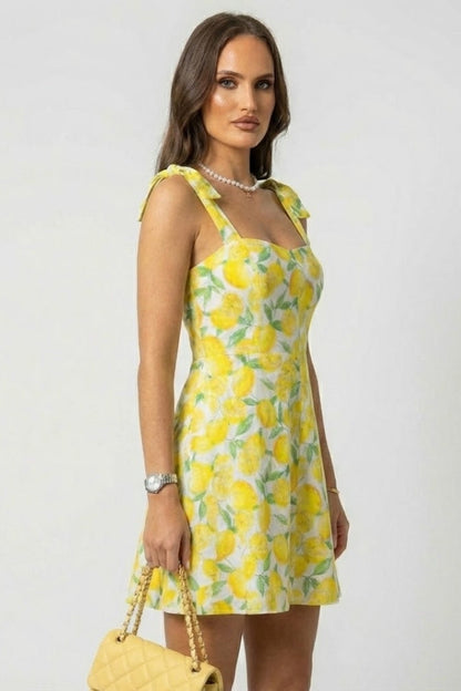 Lila | Mini Dress with Square Neck and Bow Straps
