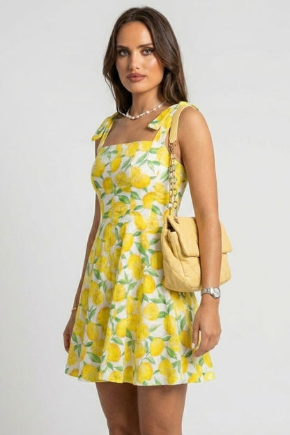 Lila | Mini Dress with Square Neck and Bow Straps