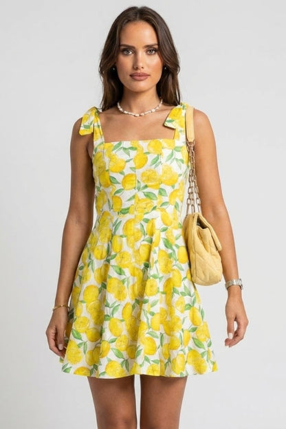 Lila | Mini Dress with Square Neck and Bow Straps