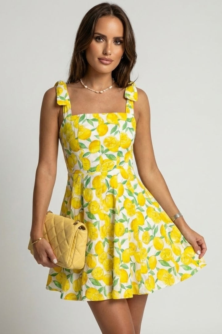 Lila | Mini Dress with Square Neck and Bow Straps
