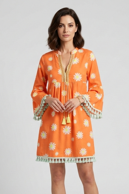 Lila | V-Neck Mini Dress with Tassel Hem
