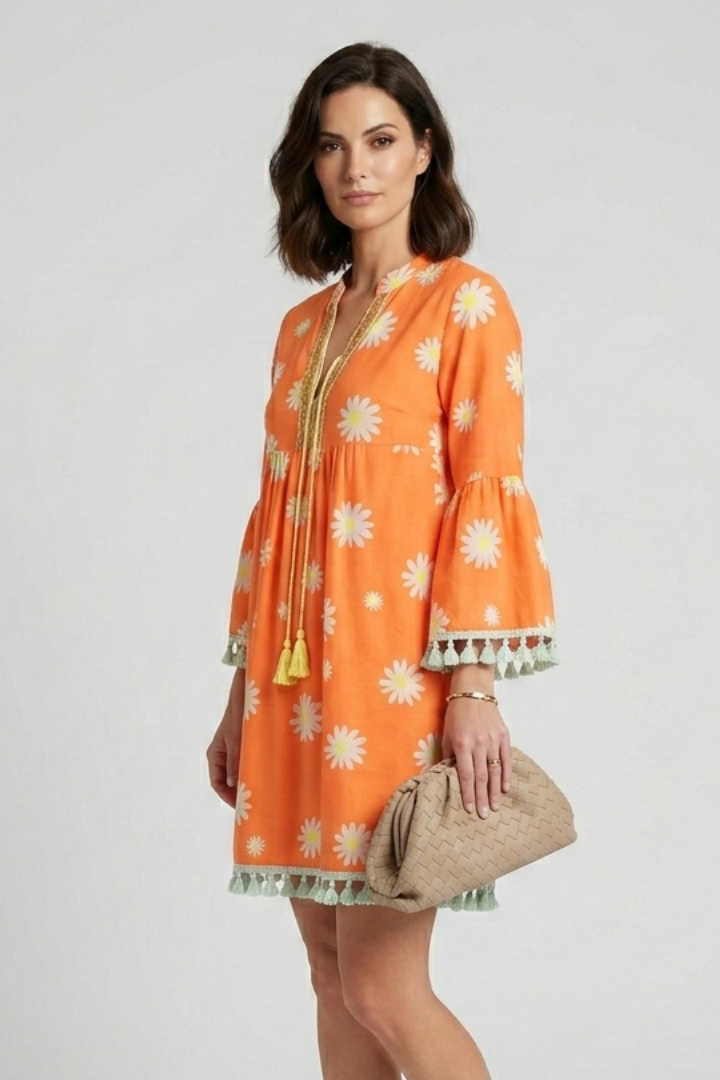 Lila | V-Neck Mini Dress with Tassel Hem