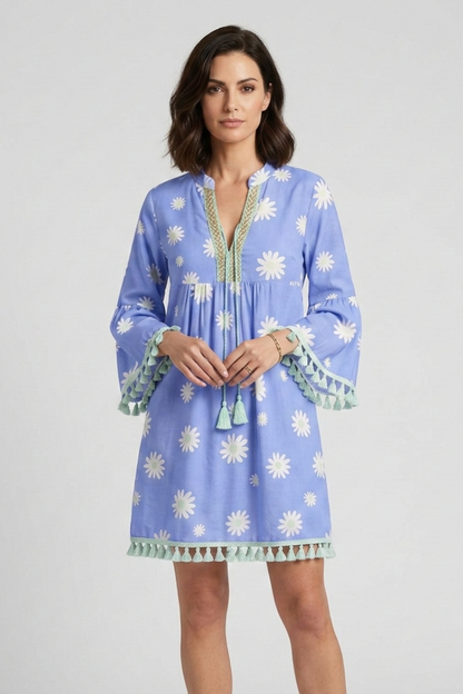 Lila | V-Neck Mini Dress with Tassel Hem