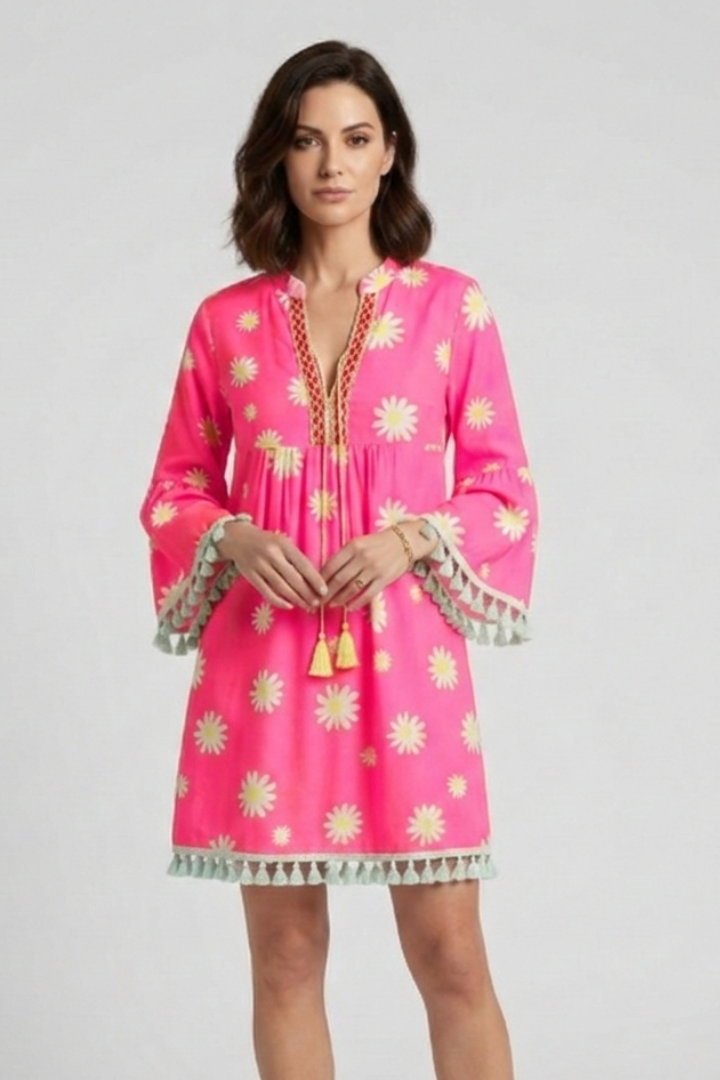 Lila | V-Neck Mini Dress with Tassel Hem