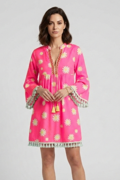 Lila | V-Neck Mini Dress with Tassel Hem