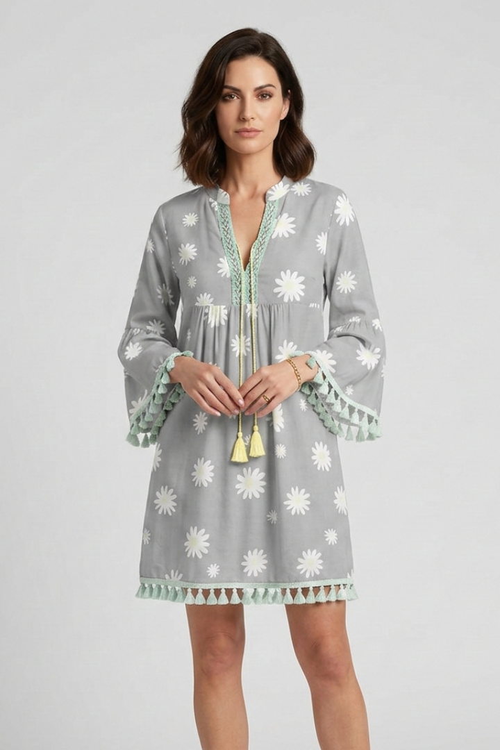 Lila | V-Neck Mini Dress with Tassel Hem