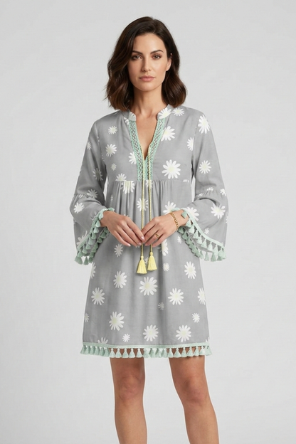 Lila | V-Neck Mini Dress with Tassel Hem