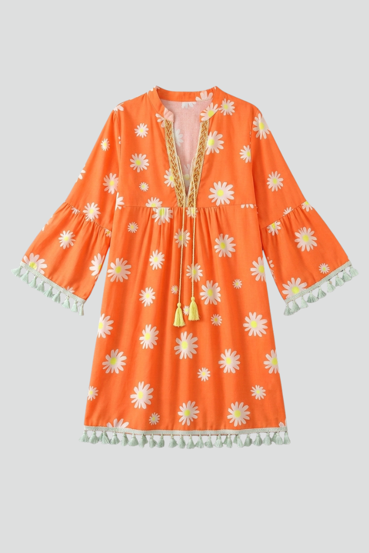 Lila | V-Neck Mini Dress with Tassel Hem