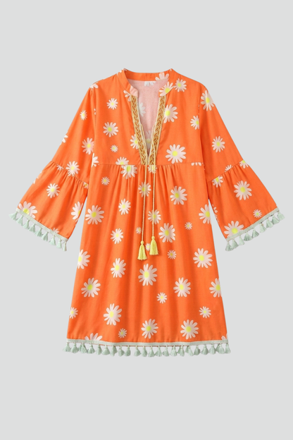 Lila | V-Neck Mini Dress with Tassel Hem
