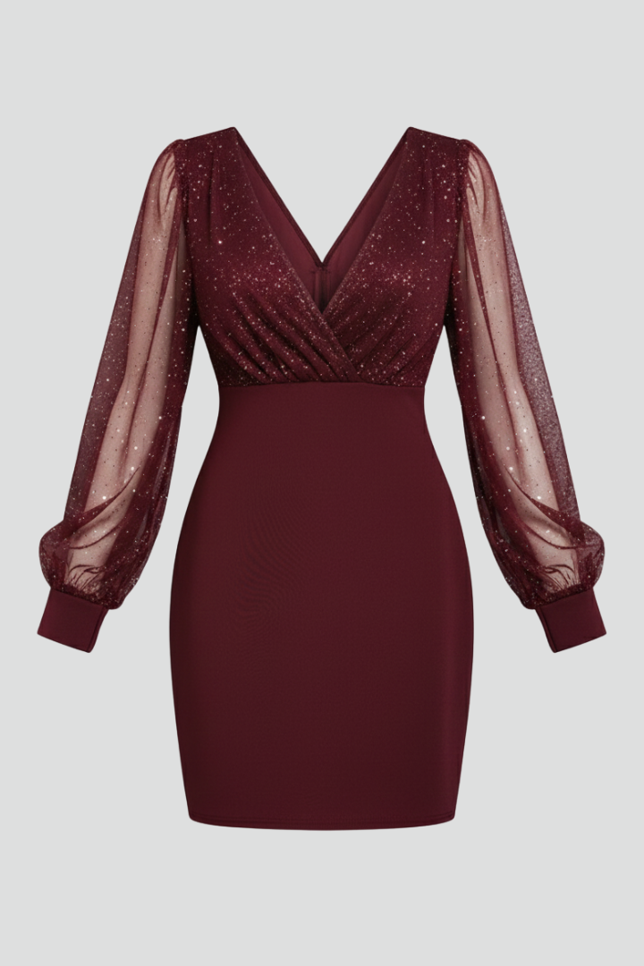 Lila | V-Neck Mini Dress with Sheer Sleeves
