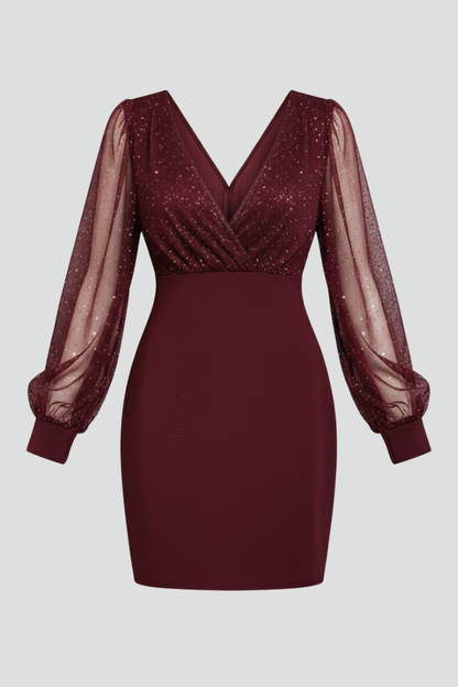 Lila | V-Neck Mini Dress with Sheer Sleeves