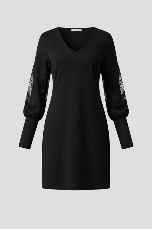 Lila | V Neck Mini Dress with Lace Panels