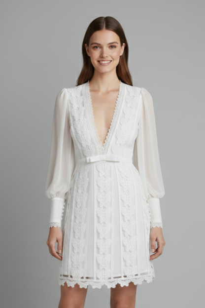 Lena | V Neck Long Sleeve Mini Dress