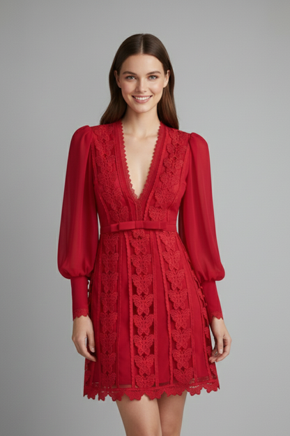 Lena | V Neck Long Sleeve Mini Dress