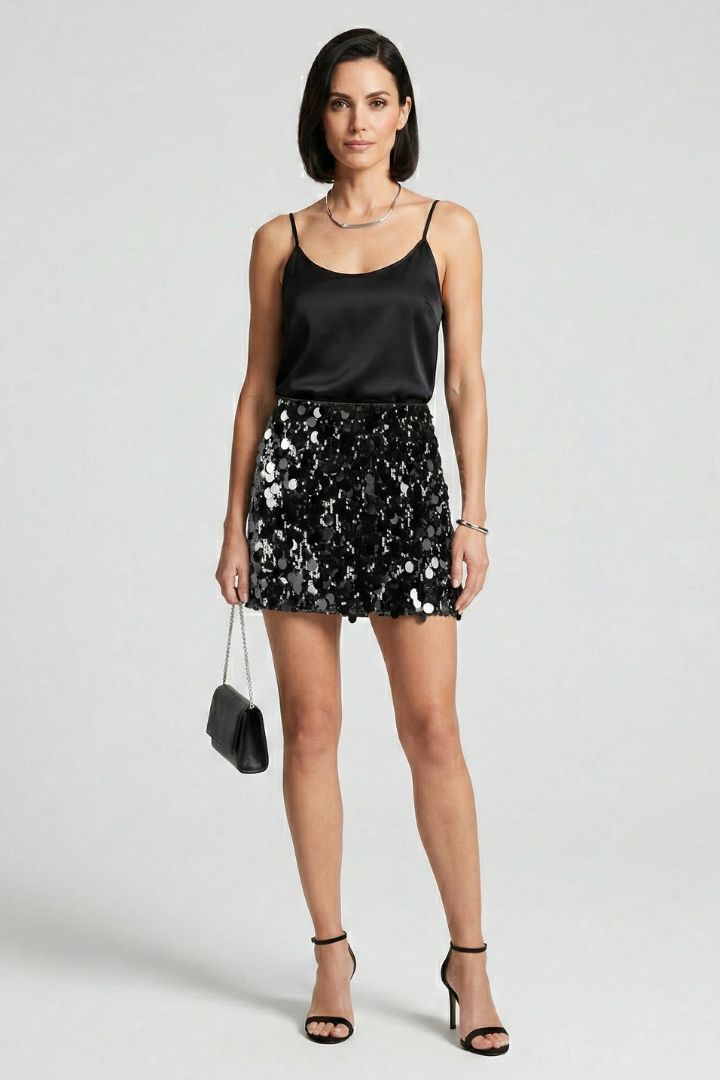 Lena | Fitted Waist Sequin Mini Skirt