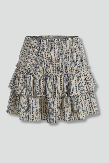 Lena | Shirred Waist Mini Skirt with Ruffle Layers