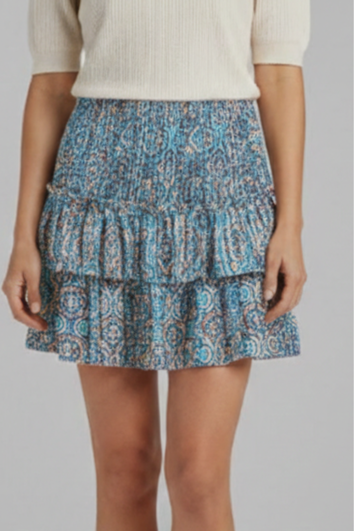Lena | Shirred Waist Mini Skirt with Ruffle Layers
