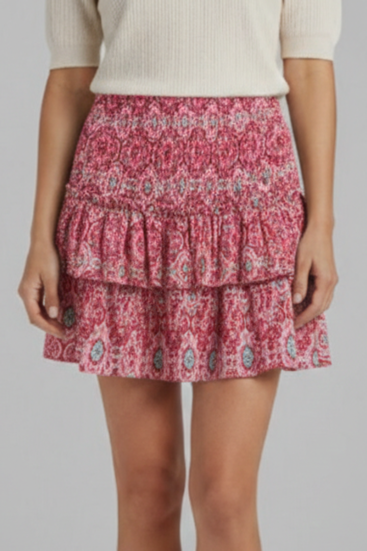 Lena | Shirred Waist Mini Skirt with Ruffle Layers