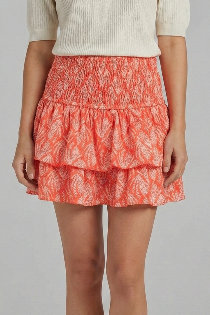 Lena | Shirred Waist Mini Skirt with Ruffle Layers