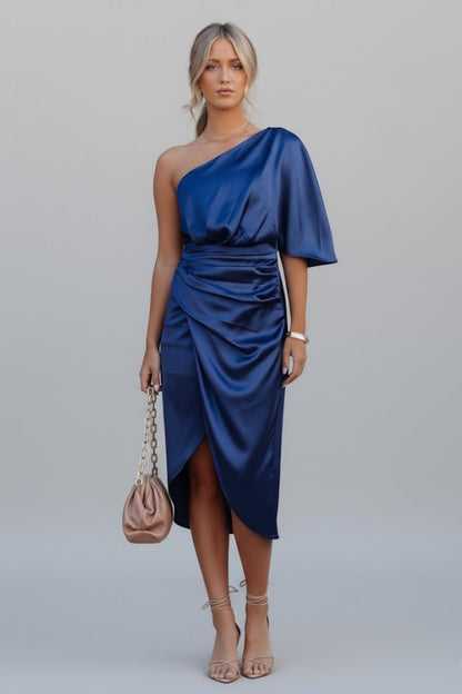 Lena | Draped One Shoulder Midi Dress