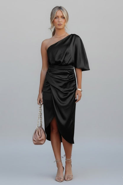 Lena | Draped One Shoulder Midi Dress