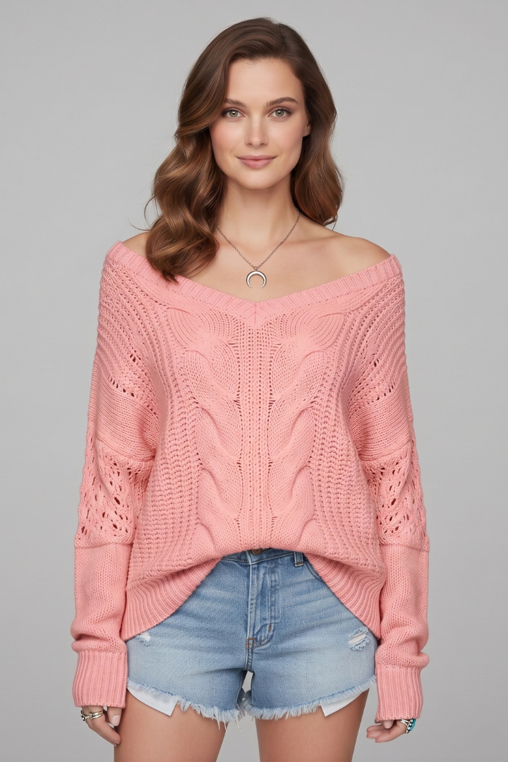 Lila | Oversized Knit Sweater with Ribbed Cuffs