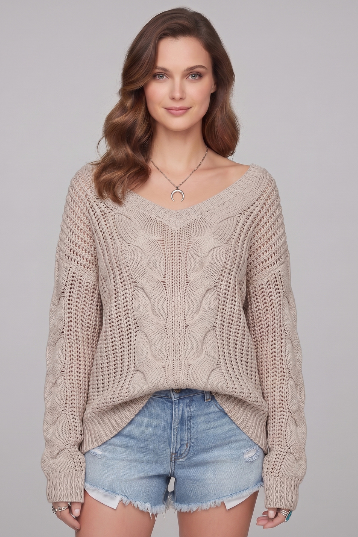 Lila | Oversized Knit Sweater with Ribbed Cuffs