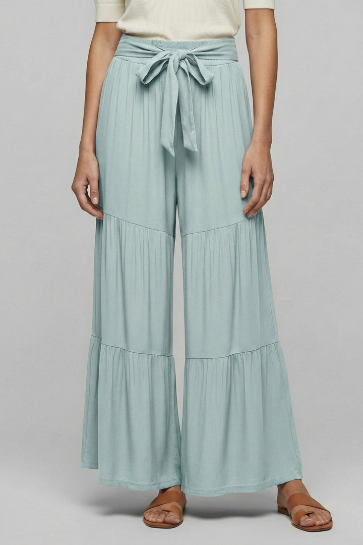 Elena | Tiered Palazzo Trousers with Drawstring Waist