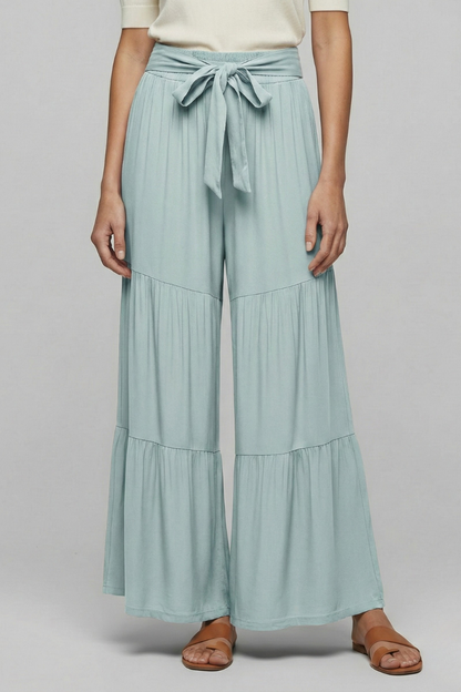 Elena | Tiered Palazzo Trousers with Drawstring Waist