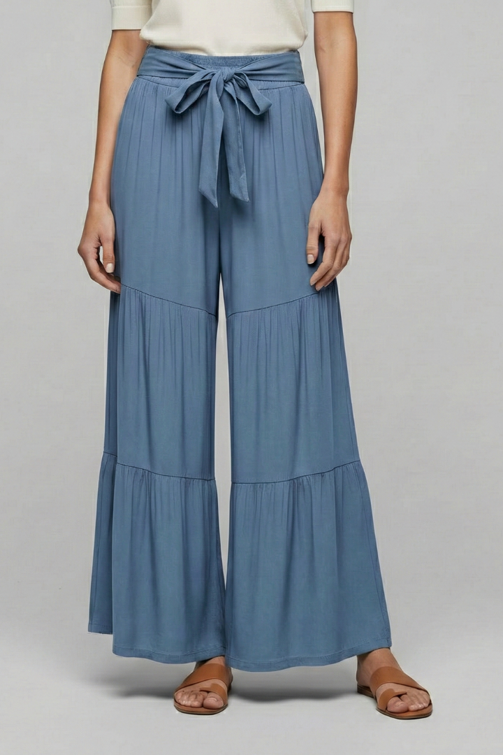 Elena | Tiered Palazzo Trousers with Drawstring Waist