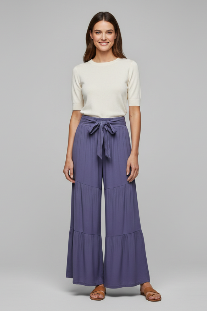 Elena | Tiered Palazzo Trousers with Drawstring Waist