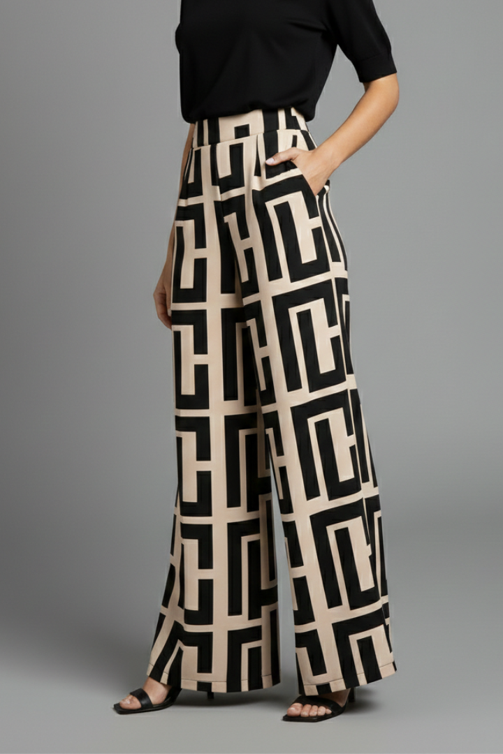 Lila | Graphic Print Wide-Leg Palazzo Trousers