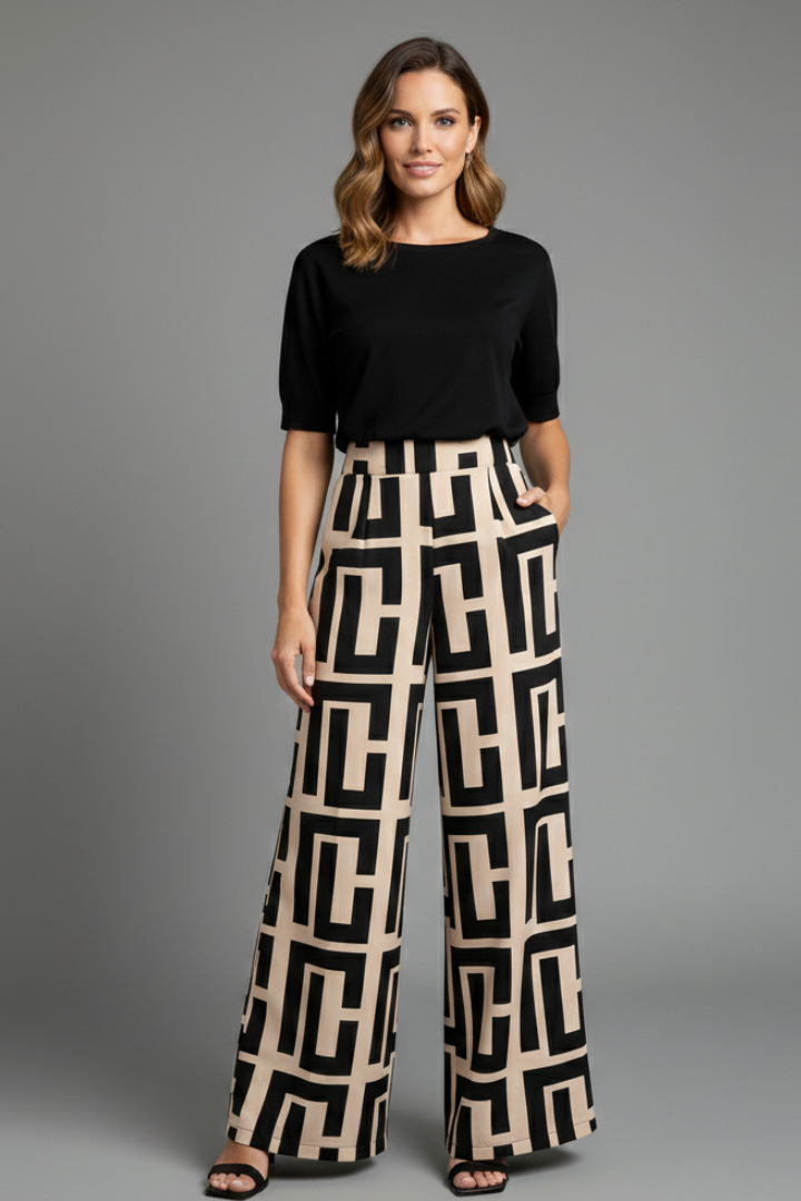 Lila | Graphic Print Wide-Leg Palazzo Trousers