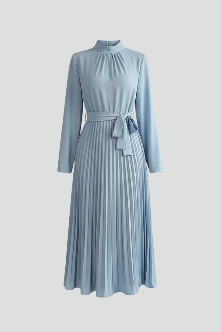 Lila | Pleated Long Sleeve Dress with Waist Tie