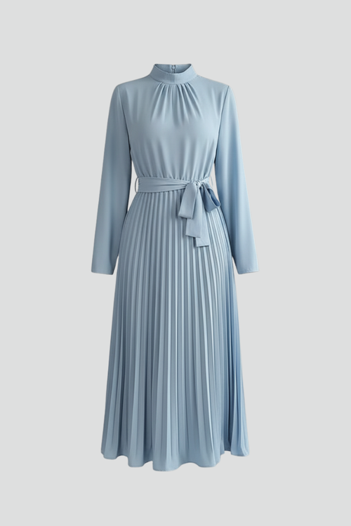 Lila | Pleated Long Sleeve Dress with Waist Tie