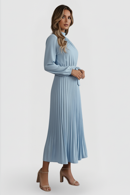 Lila | Pleated Long Sleeve Dress with Waist Tie