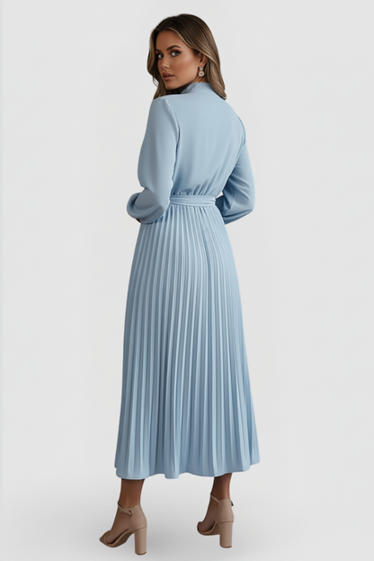 Lila | Pleated Long Sleeve Dress with Waist Tie