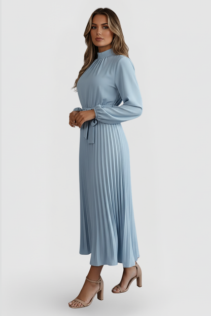 Lila | Pleated Long Sleeve Dress with Waist Tie