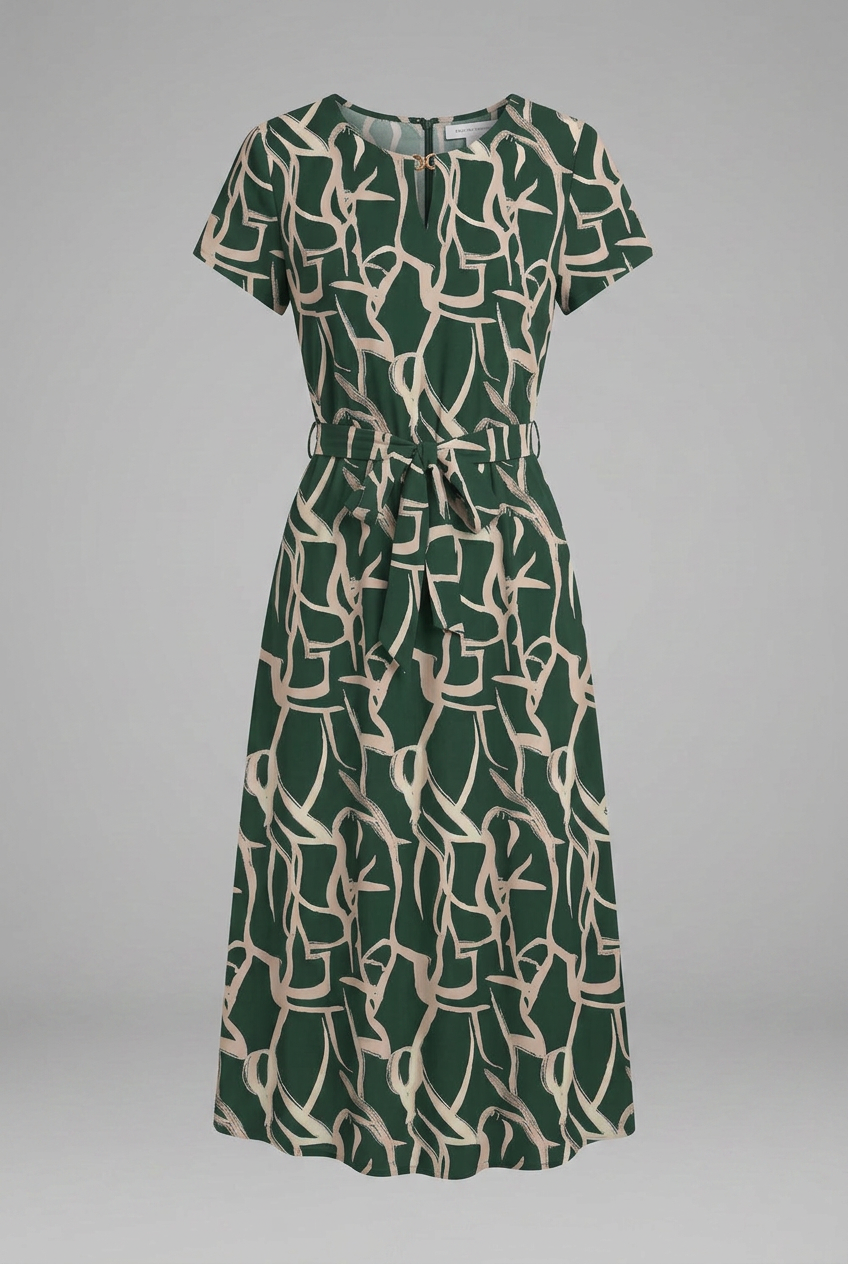 Lila | Printed Dress with Keyhole Neckline and Waist Tie