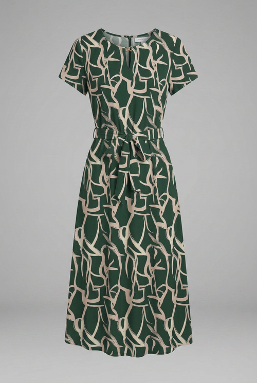 Lila | Printed Dress with Keyhole Neckline and Waist Tie