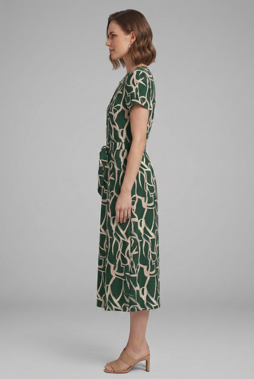 Lila | Printed Dress with Keyhole Neckline and Waist Tie