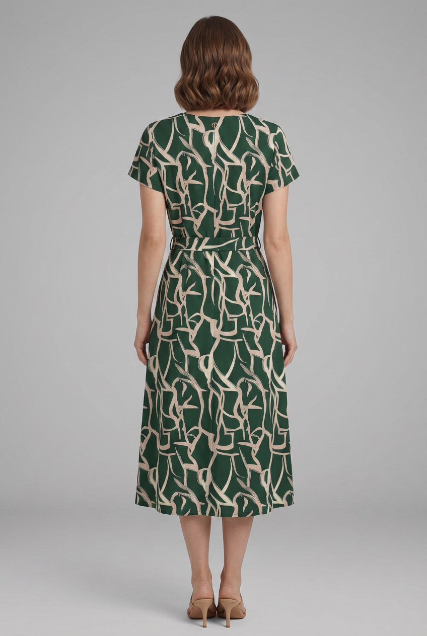 Lila | Printed Dress with Keyhole Neckline and Waist Tie