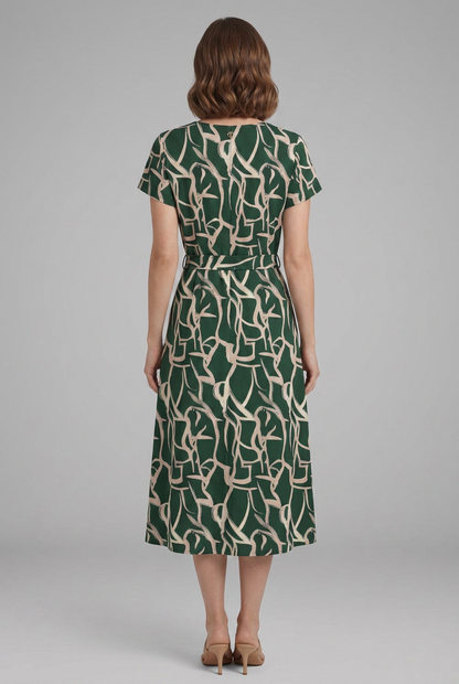 Lila | Printed Dress with Keyhole Neckline and Waist Tie