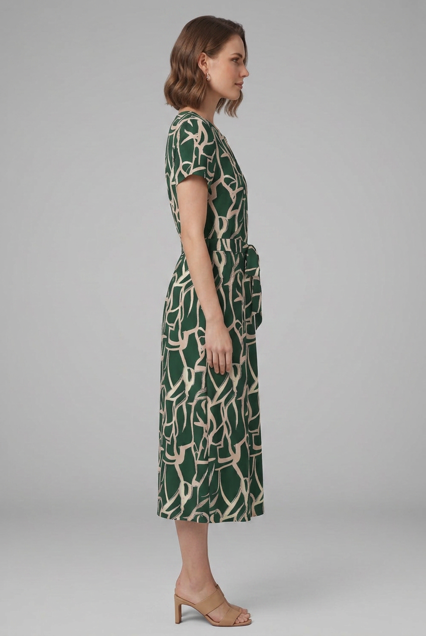 Lila | Printed Dress with Keyhole Neckline and Waist Tie