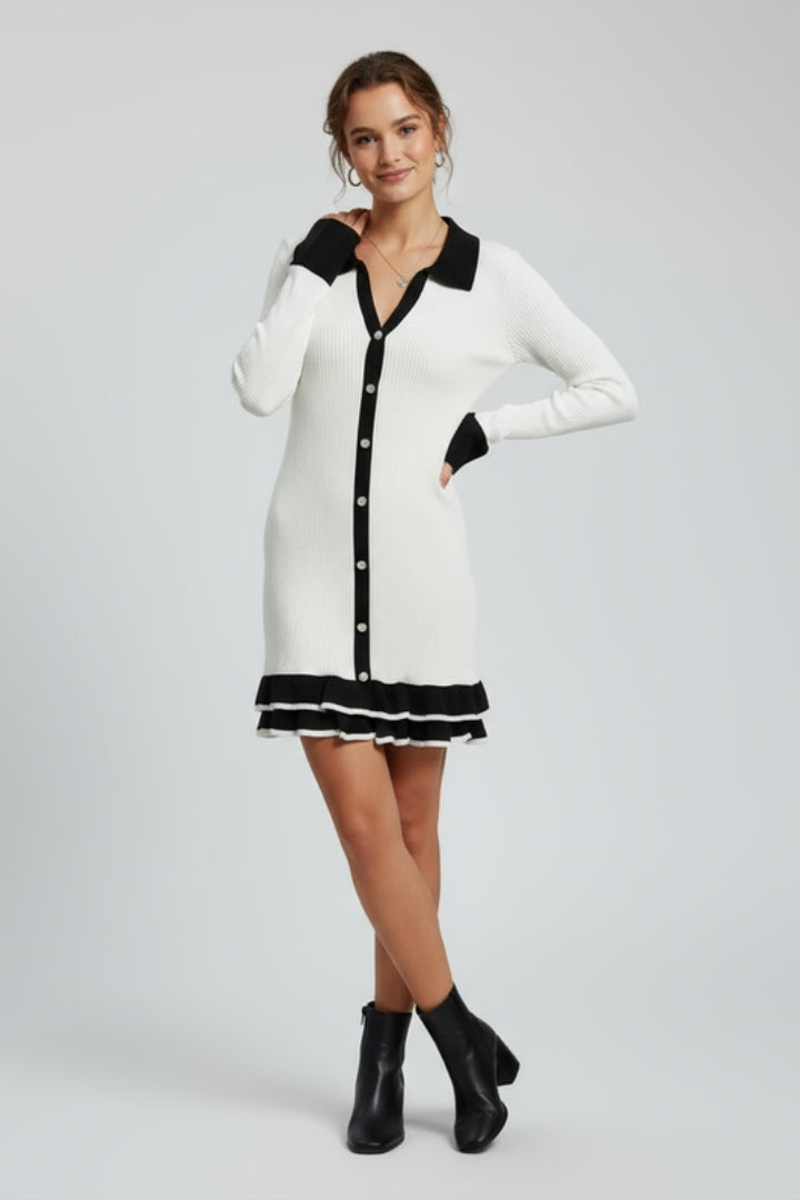 Lena | Ribbed Button Down Dress with Structured Collar